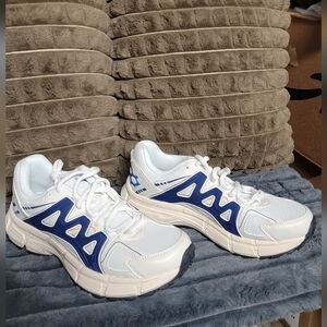 White and Blue Athletic Sneakers